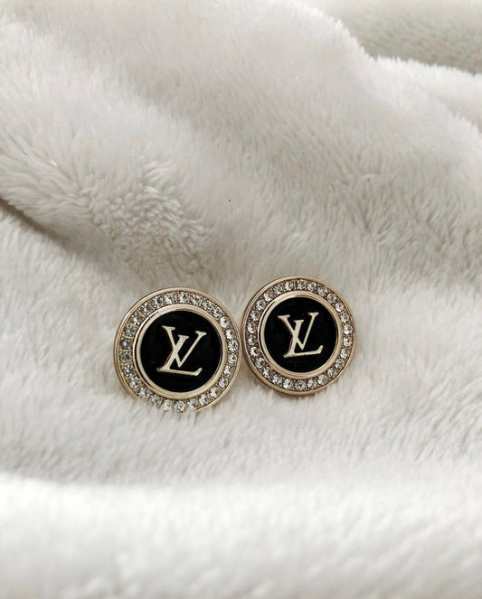 Gold & Black Button Earrings